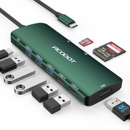 USB C Hub, 9-in-1 Multi-Port USB Adapter, 4K@60Hz HDMI, 100W Max PD, 3 USB3.0(5Gbps) + 2 USB2.0 Data Ports, SD/TF Card Reader for MacBook, iPad Pro, Dell, HP, Lenovo, Windows Laptop, Green - color: Green