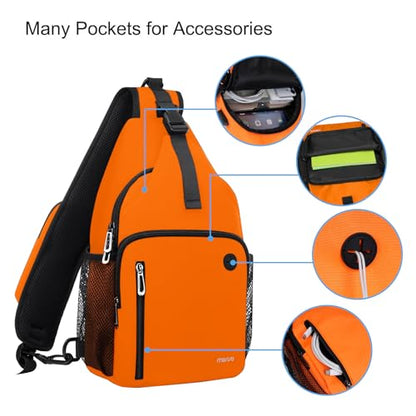 MOSISO Sling Backpack Bag, Crossbody Shoulder Bag Travel Hiking Daypack Chest Bag with Front Square Pocket&USB Charging Port - color: Orange