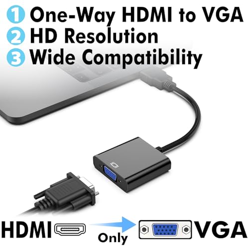 Cyberguys! VGA to HDMI Adapter Cable, 1080P VGA to HDMI Converter for Monitor, PC, Laptop, TV Box, Xbox, Plug & Play Gold-Plated VGA to HDMI Cable Adapter
