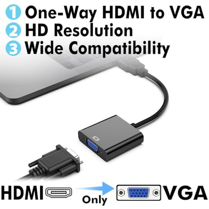 Cyberguys! VGA to HDMI Adapter Cable, 1080P VGA to HDMI Converter for Monitor, PC, Laptop, TV Box, Xbox, Plug & Play Gold-Plated VGA to HDMI Cable Adapter