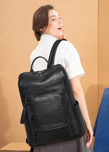 Shrrie Upgraded Large Travel Laptop Backpack with Laptop Compartmetn Fits 17 inch Laptop,Waterproof Vegan Leather Computer Backpack for Women and Men Work Business College - color: Two-tone Black