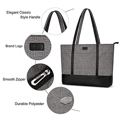 MOSISO Laptop Tote Bag for Women 17-17.3 inch, Teacher tote bag | PU Leather Lightweight Business Travel School Bag with laptop compartment & Front 3 Pockets - size: 17.3 inch