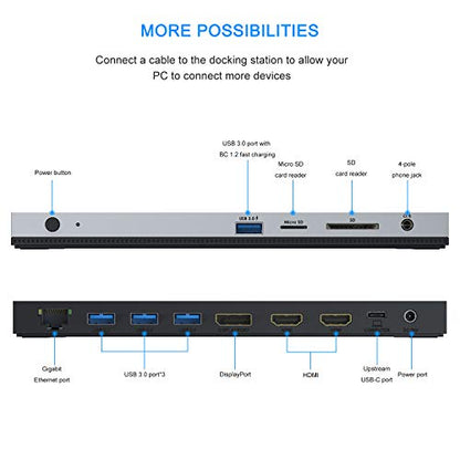 WAVLINK Docking Station Dual Monitor Triple Display for Laptop | Dell Hp Lenovo Windows OS, USB C Hub 3 Monitors with 2 HDMI, DisplayPort, 100W PD in, Ethernet, 4 USB 3.0, SD/TF Slot, Audio