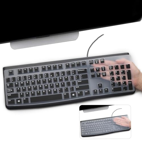 2 Pack Keyboard Cover for Logitech K120 & MK120 Ergonomic Desktop USB Keyboard, Logitech K120 & MK120 US Layout Waterproof Anti-Dust Keyboard Skin-Black+Clear - color: Black+Clear