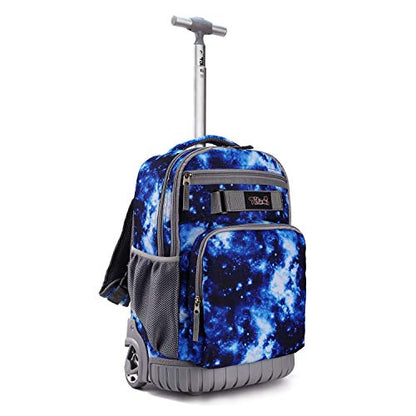 Tilami Rolling Backpack 18 inch Wheeled Laptop Backpack School College Student Travel Trip Boys and Girls, Galaxy Blue - color: Galaxy Blue