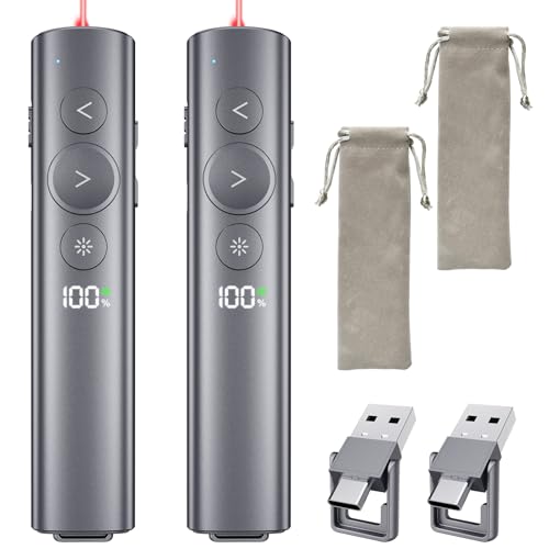 (2 Unit) Power Display Wireless Presenter Remote, Rechargeable Presentation Clicker with Red Laser Pointer for PowerPoint, Slide Advancer for Mac, Windows, Laptop, Classroom, Office - style: (2 Unit) Red Laser & Power Display