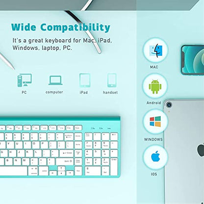 JOYACCESS Wireless Bluetooth Keyboard for Mac,Ergonomic Multi-Device Keyboard with Number Pad, Compatible with MacBook Pro/Air, iMac,iPhone,iPad, iOS, Android, Windows, Turquoise - color: Turquoise