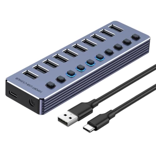 7 Port USB Hub USB 3 0 5 Gbps Splitter with Individual Off On Switch LED Indicator Compatible with Desktop PC Laptop(10 Ports) - color: 10 Ports