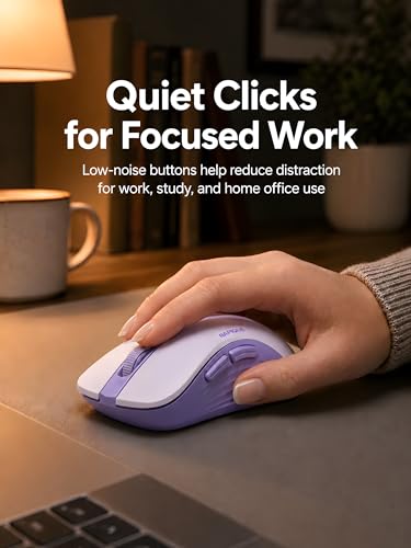 RAPIQUE Bluetooth Wireless Mouse, Dual Bluetooth & 2.4GHz USB Receiver, Right-Hand Design, Quiet Clicks, Low Power, Portable Multi-Device Compatibility for MacBook, Laptop, Computer, iPad, PC - Purple - color: Lavender Purple