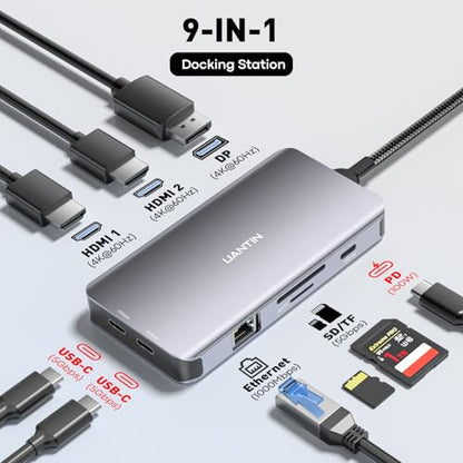 UANTIN USB C Docking Station Dual Monitor, Laptop Docking Station 3 Monitors Triple 4K 60Hz Display with 2 HDMI, DisplayPort, 1Gbps Ethernet, 100W PD, 2 USB-C Data, USBC Dock for Dell, HP, Lenovo, etc