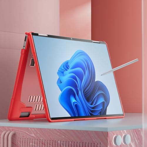 Batianda Protective Case for HP Envy x360 2-in-1 14 Inch 2024, Red | Shockproof TPU Bumper with Matte Durable Hard Shell and 360° Flip Support, Fits 14-fc0000 and 14-fa0000 Series - color: Red