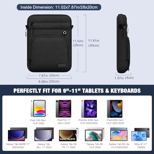 MoKo 9-11 Inch 360° Protection Tablet Sleeve Bag with Earphone Hole | Fits iPad Air 11-inch M3, iPad Air 5/4th 10.9, iPad A16 10/9/8/7th 10.2, iPadPro 11 and Tab S8/S9 11, Black - color: Black, style: 9-11 Inch