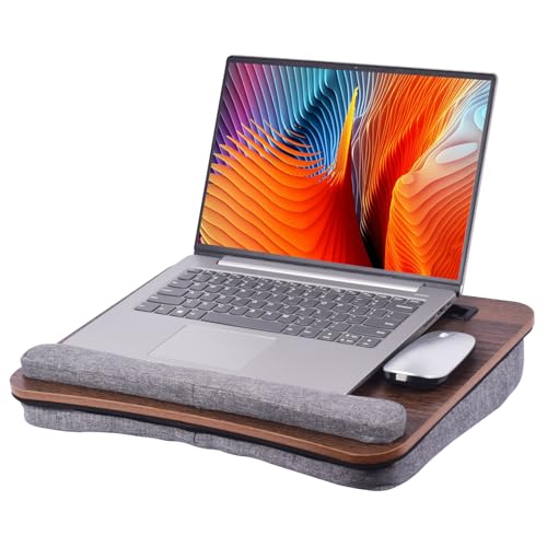 Home Office Lap Desk with Wrist Rest Laptop Bed Desk for Notebook, Laptop, Tablet, Lap Stand with Tablet, Phone Holder Fits Up to 14 Inch Laptops (Brown) - color: Brown, size: Small