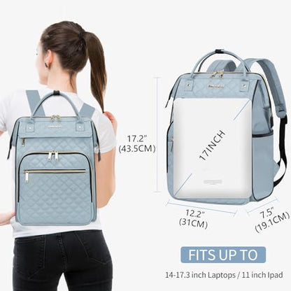 EMPSIGN 17 Inch Laptop Backpack for Women, Work Business Travel Computer College Bags, Large Capacity Water-repellent Quilted Casual Daypack, Light Blue | Computer Bag, Work Business Travel College, Large Capacity, Water-repellent, Quilted Casual Daypack