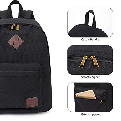 Canvas Laptop Backpack Durable Rucksack Travel Notebook Bag School Backpack Bookbag for Men Women Black Factory Directly - color: Black