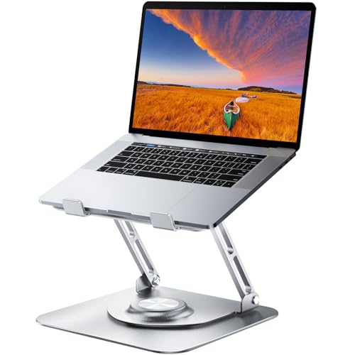 JOYEKY Laptop Stand for Desk, Adjustable Computer Stand with 360° Rotating Base, Ergonomic Laptop Riser for Collaborative Work, Foldable & Portable Laptop Stand, fits for All 10-16" Laptops - color: Sliver