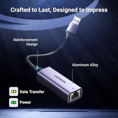 UGREEN USB to Ethernet Adapter, Plug and Play 1Gbps Aluminium Adapter | Gigabit RJ45 to USB 3.0 Network Dongle, Compatible with Nintendo Switch, Laptop, MacBook, Surface Pro, Windows