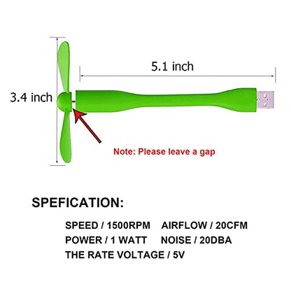 Sokelinn-six USB Flexible Fan, Mini Portable Cooling Fans USB Powered for Power Bank Laptop PC AC Charger - 2 Pack (Green) - color: Green