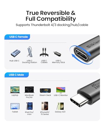 Silkland USB C Extension Cable 40Gbps, [240W Charging/8K/4K@240Hz] USB C Extender 1.6ft, Braided USB4 Extension Male to Female for Thunderbolt 4/USBC Hub/iPhone16/MacBook/iPad/Pixel/Dell XPS - size: 1.6 Feet