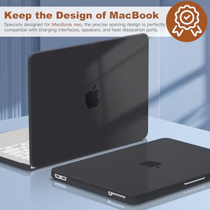 CISSOOK for MacBook Neo 13 inch Case A3404 Release 2026 Matte Black | 5in1 Set Hard Shell Case, A18 Pro Chip, Keyboard Cover, Screen Protector, Scratch Resistant, Ultra-Thin, for Office & Travel - color: Matte Black