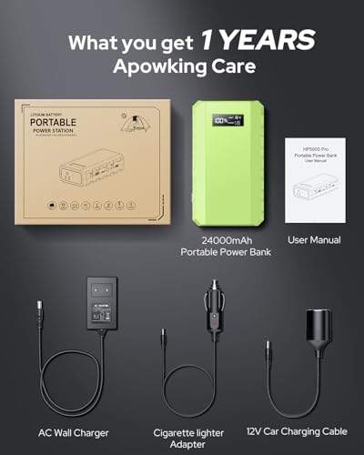 Apowking Power Bank with AC Outlet, 65W Portable Laptop Battery Bank Fast Charging, 88.8Wh 24000mah Power Station for Outdoor Camping PowerBank Travel Home Power Backup - color: Green
