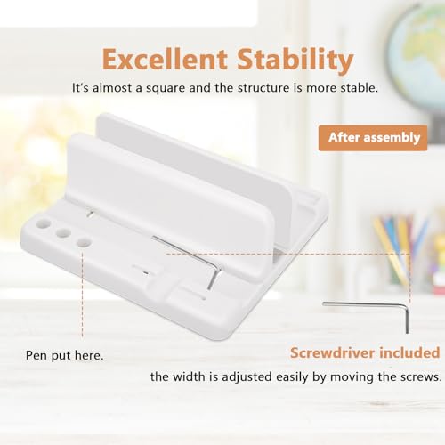 Vertical Laptop Stand Holder, ABS Organizer with Adjustable Dock, 3/4 in 1 Design Extra Storage Space-Saving, Sturdy Laptop Computer Holder for PC, MacBook, Mini PC, iPad (White, 1 Slot) - color: White