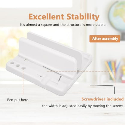 Vertical Laptop Stand Holder, ABS Organizer with Adjustable Dock, 3/4 in 1 Design Extra Storage Space-Saving, Sturdy Laptop Computer Holder for PC, MacBook, Mini PC, iPad (White, 1 Slot) - color: White