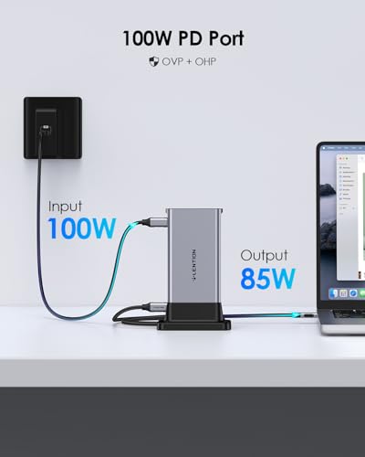 LENTION 11-in-1 USB C Docking Station with Detachable 3.3ft Long Cable, 4K@60Hz HDMI, 100W PD, Ethernet, USB 3.0, SD/TF, Vertical Design for MacBook Pro/Air/Neo, Dell, HP, Lenovo, Surface Laptop (D54) - color: Space Gray