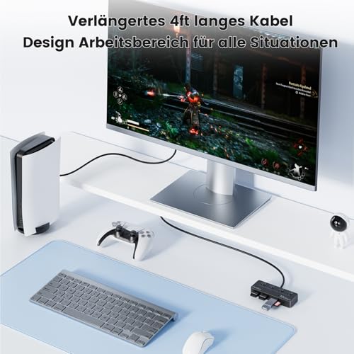 Qeefun 4-Port USB 3.2 Hub with 2 USB-C and 2 USB-A Ports, Individual LED Power Switches,10Gbps Data Transfer USB Splitter with 4ft Extension Cable, Multiple USB Extender for Laptop, PC, iMac etc - style: A to 2A+2c 3.2