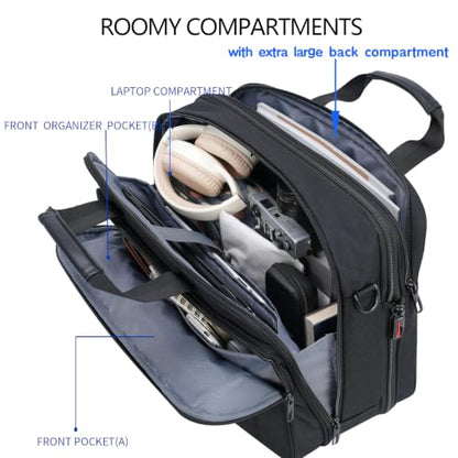 VANKEAN Expandable Waterproof Laptop Briefcase Fits Up to 17.3" for Travels