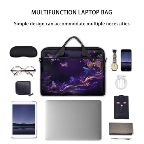 Laptop Shoulder Bag for Women Men, Waterproof Computer Case Messenger Bag Briefcase for Business Office Travel - color: Purple Butterfly Fantasy Animal
