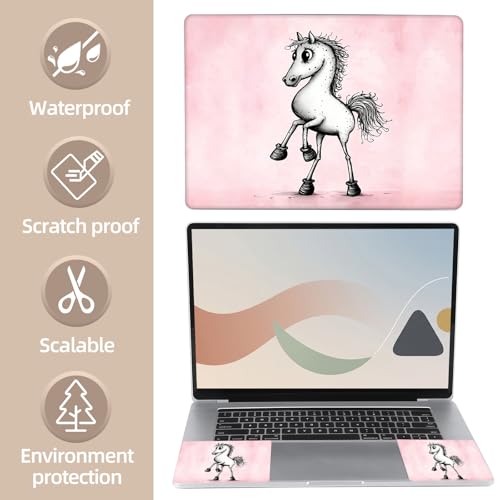 Universal Laptop Skin Sticker for 12/13/14/15.6 Inch Laptops, Reusable Vinyl Laptop Decal Cover, Waterproof Scratch Resistant Notebook Skin with 2 Wrist Pads,Cartoon Horse - color: Cartoon Horse