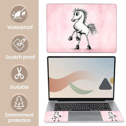 Universal Laptop Skin Sticker for 12/13/14/15.6 Inch Laptops, Reusable Vinyl Laptop Decal Cover, Waterproof Scratch Resistant Notebook Skin with 2 Wrist Pads,Cartoon Horse - color: Cartoon Horse