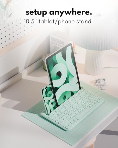 Macally Bluetooth Keyboard for Tablet | Wireless Keyboard for iPad mini/Air/Mini, iPhone (Multi-Device, Built-in Stand, Rechargeable) Easy to Use and Cute Portable - Mint Green - color: Mint Green
