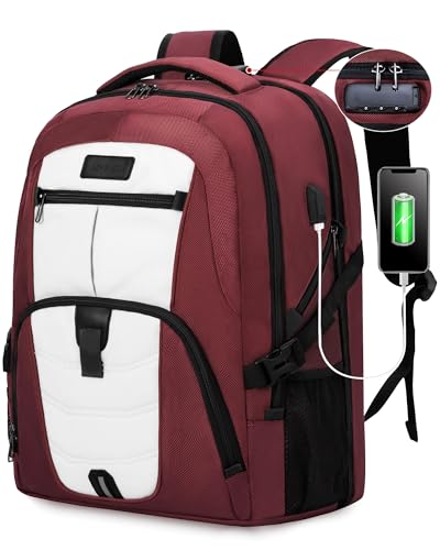 LOVEVOOK Large Laptop Backpack for Men,17.3Inch Heavy Duty Travel Backpack | TSA-Friendly with Anti-Theft,Carry On Flight Approved,College Work Bookbag,Water Resistant Business Backpack for Men Women - color: Red&white, size: 15.6 inch