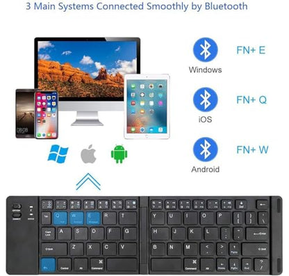 Wireless Bluetooth Keyboard Compatible with Verizon Wireless Ellipsis 8 Built-in Phone Holder/Stand-Ultra Slim Folding Rechargeable Full Size Keyboard!