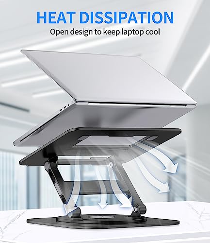 AOEVI Adjustable Laptop Stand with 360 Rotating Base, Stable Computer Stand for Laptop Ergonimic Foldable Laptop Riser for Desk Compatible with MacBook Pro/Air Notebook up to 16 Inches, Black - color: Black