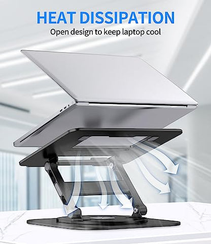 AOEVI Adjustable Laptop Stand with 360 Rotating Base, Stable Computer Stand for Laptop Ergonimic Foldable Laptop Riser for Desk Compatible with MacBook Pro/Air Notebook up to 16 Inches, Black - color: Black
