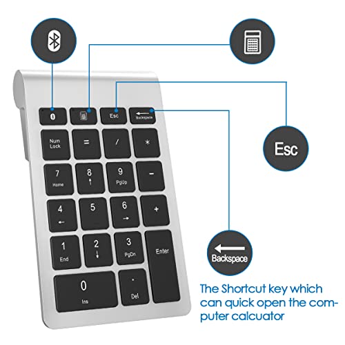 Foloda Number Pad for Laptop, Wireless Bluetooth Number Numeric Keypad Numpad, 10 Keys Numberpad Keyboard Computer Accessories for Laptop PC Notebook (NO Receiver) - color: SilverBlack
