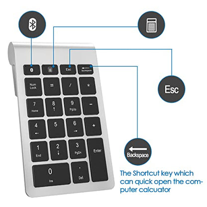 Foloda Number Pad for Laptop, Wireless Bluetooth Number Numeric Keypad Numpad, 10 Keys Numberpad Keyboard Computer Accessories for Laptop PC Notebook (NO Receiver) - color: SilverBlack
