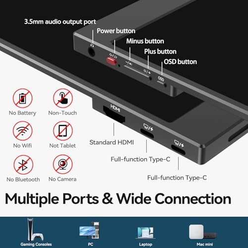 Intehill 15.6" FHD Portable Laptop Monitor | 1920x1080 IPS External Display | Dual-Speakers, Ultra-Slim Aluminum Alloy Design, Magnetic Folio Stand, USB-C & HDMI Second Screen for Laptop, F15ZA - color: Black