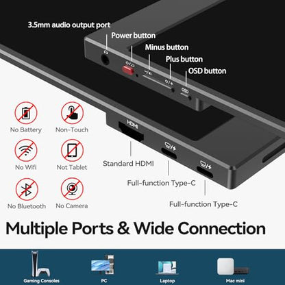 Intehill 15.6" FHD Portable Laptop Monitor | 1920x1080 IPS External Display | Dual-Speakers, Ultra-Slim Aluminum Alloy Design, Magnetic Folio Stand, USB-C & HDMI Second Screen for Laptop, F15ZA - color: Black