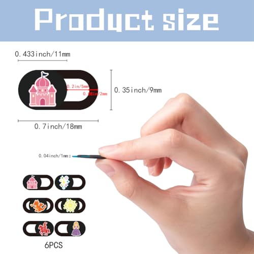 6Pcs 6 Styles Camera Cover Slide Cute 0.04 Inch Privacy Guard Accessories, Thin Camera Privacy Blocker Castle Princess Pattern for Laptop Desktop Computer Tablet Notebook Home Office Use - color: Castle Princess