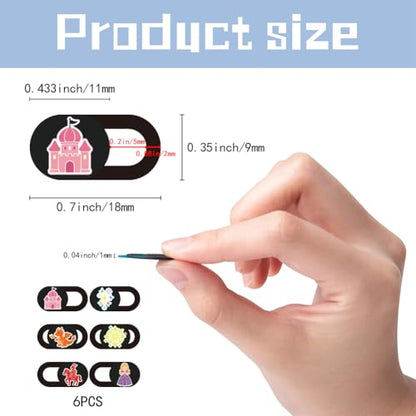 6Pcs 6 Styles Camera Cover Slide Cute 0.04 Inch Privacy Guard Accessories, Thin Camera Privacy Blocker Castle Princess Pattern for Laptop Desktop Computer Tablet Notebook Home Office Use - color: Castle Princess