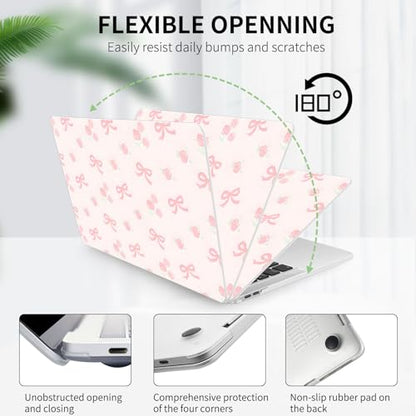 Seorsok Compatible with MacBook Pro 13 inch Case M2 2023,2022,2021-2016 A2338 M1 A2251 A2159 A1989 A1708 A1706,Cute Pink Ribbon Bow and Blooming Rose Plastic Hard Case&Transparent Keyboard Cover,Pink - color: Ribbon Bow&Blooming Rose, size: Pro13（A2338 M1