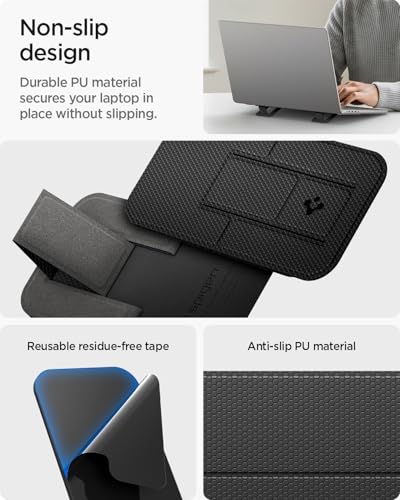 Spigen Slim Fold Adhesive Laptop Stand 2 Piece Foldable Portable Dual Ergonomic Angle Adjustment Lift Anti-Slip Compatible with MacBook Pro, MacBook Air 11"-16" and More - Black (LD201-S2) | Dual Ergonomic Angle Adjustment Lift Anti-Slip for MacBook Pro,