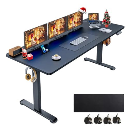 farexon Electric Standing Desk Adjustable Height, 71 x 28 Inch Sit Stand up Desk with Large Mouse Pad, Double Metal Hook,4 Wheels,4 Memory Preset Heights Home Office Computer Desk,Black - color: Black, size: 71 x 28''