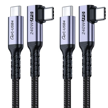 USB4 Cable 3.3FT 2 Packs, 240W USB C to USB C Right Angle | 40Gbps High Speed Data, Single 8K/Dual 4k Video Display, Compatible for Thunderbolt 4, 3, Monitor, iPhone 15/16 Pro Max - size: 240w - 3ft, 3ft