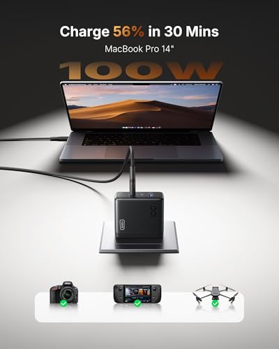 INIU 100W USB C Charger, 3-Port GaN Fast Charging Block with 5ft USBC Cable | 30% Smaller, Foldable Plug, GaN Tech, Multi Port, Travel Laptop Charger for MacBook Pro Air Neo, iPhone 17, Samsung, Dell etc - color: Black