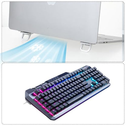 Apausvcm 2Pcs Keyboard Riser, Self-Adhesive Mini Keyboard Stand for Desk Portable Laptop Feet Foldable Keyboards Lift for Most Keyboards (Silver) - color: Silver
